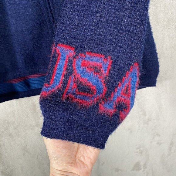 VTG Ruminahui Wool Hooded Sweater XL Full Zip American Flag USA Fuzzy Jacket - Picture 6 of 13